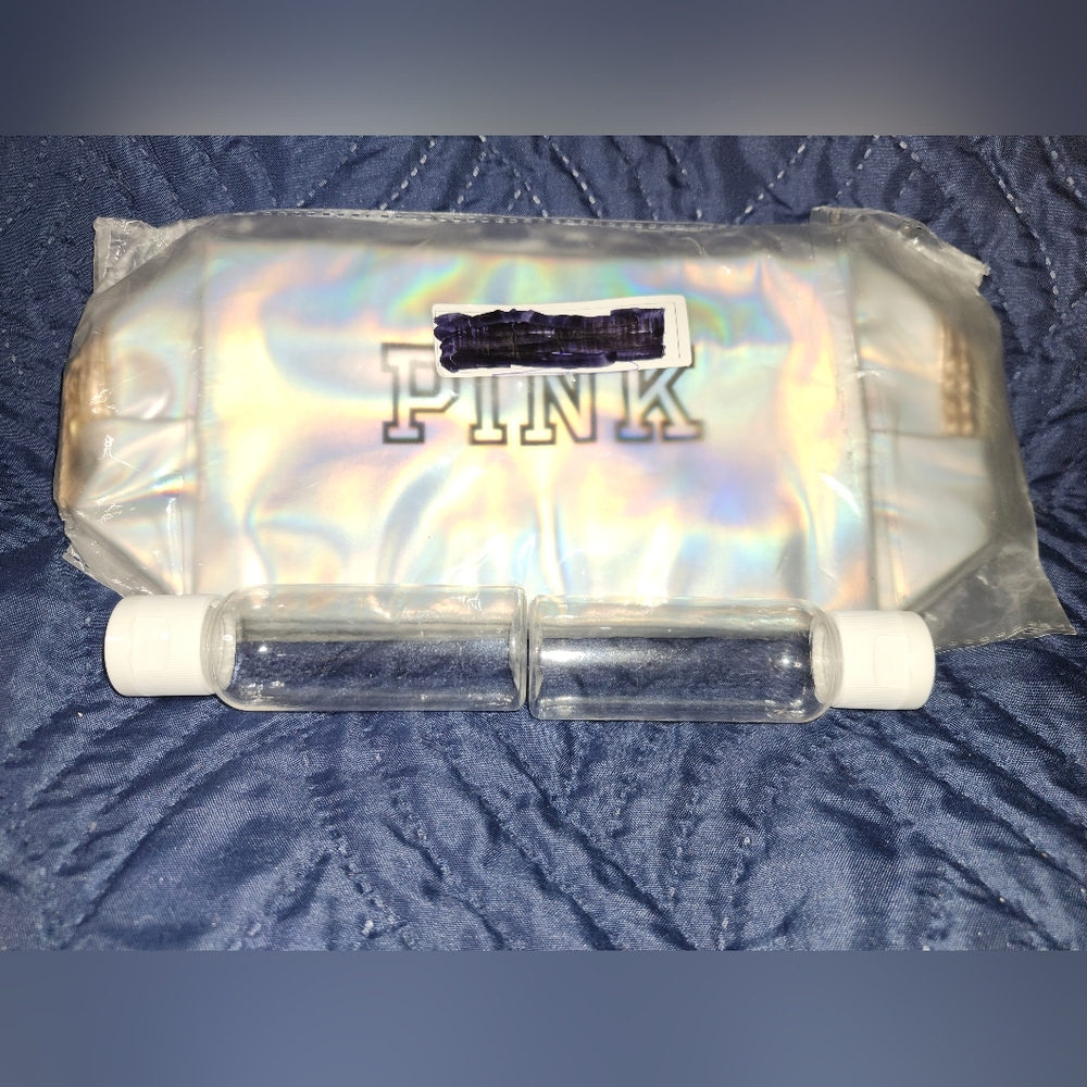 NWOT Colorful Iridescent Makeup Bag PLUS 2 Containers ~NOT VICTORIA'S SECRET.